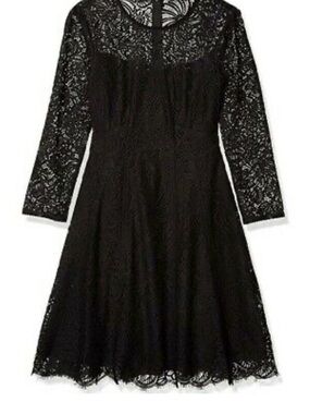 Nanette Lepore Black Lace Long-Sleeve Fit & Flare Dress